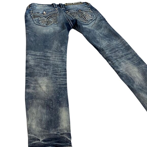 Rock Revival Distressed Ferry Ankle Skinny Jeans Bleach Wash Rhinestone Pockets - Picture 12 of 15